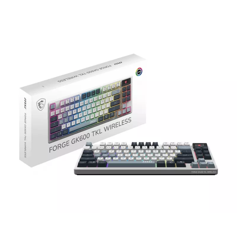Mechaninė žaidimų klaviatūra MSI FORGE GK600 TKL belaidė USB + Bluetooth QWERTY UK English RGB Blue/White