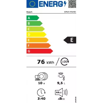 Įmontuojama indaplovė Bosch Serie 4 SPV4HMX49E — siaura 45 cm, 10 komplektų, 44 dB, 6 programų