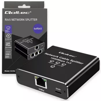 Eterneto skirstytuvas QOLTEC 52294 1x3 RJ45 su USB-C maitinimo įvadu