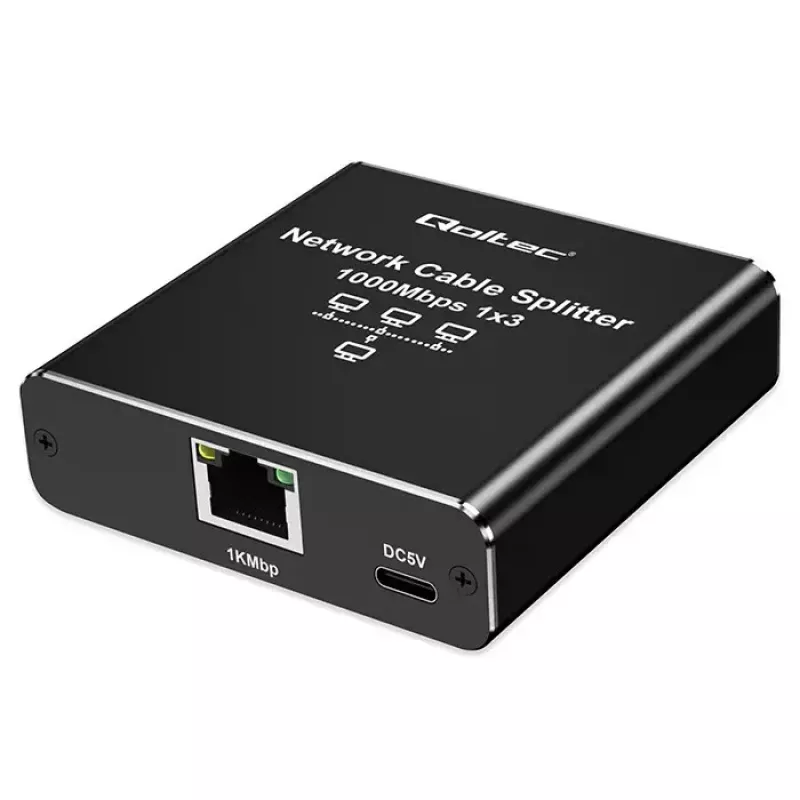 Eterneto skirstytuvas QOLTEC 52294 1x3 RJ45 su USB-C maitinimo įvadu