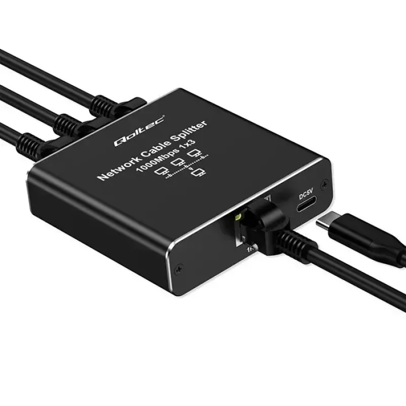 Eterneto skirstytuvas QOLTEC 52294 1x3 RJ45 su USB-C maitinimo įvadu