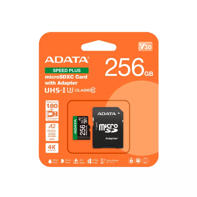 MicroSDXC ADATA Speed Plus 256 GB UHS Class 3 (UD256GUI3V30A2SP-RA1)