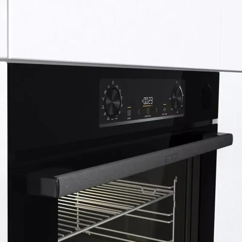 Įmontuojama elektrinė orkaitė Gorenje BSA6737E15BG – 77 l, juoda, skaitmeninis laikmatis, konvekcija, grilis, picos funkcija