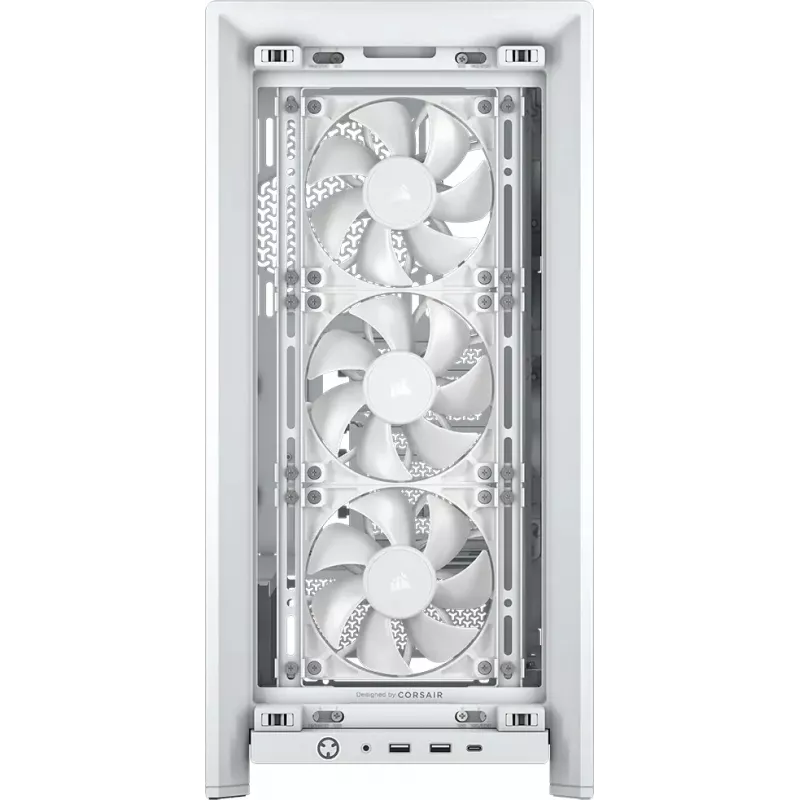 Korpusas CORSAIR FRAME 4000D RS Midi Tower Baltas — ATX, grūdintas stiklas, 3x120mm priekiniai ventiliatoriai, palaiko 360/240/140mm radiatorius