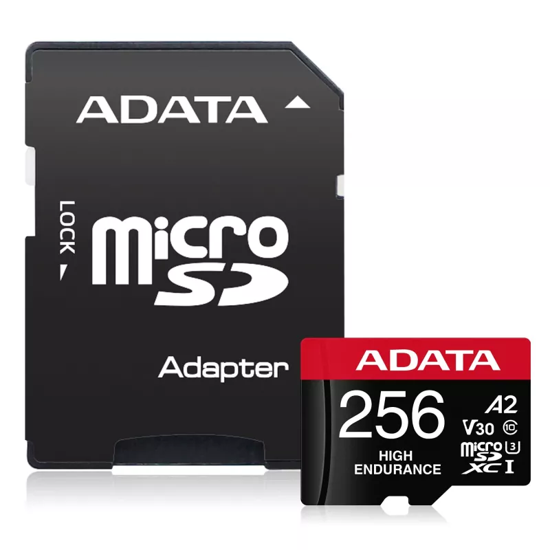 MicroSDXC atminties kortelė ADATA 256 GB AUSDX256GUI3V30SHA2-RA1 UHS-I Class 10 V30 (skaitymas 100 MB/s, rašymas 80 MB/s) su SD adapteriu