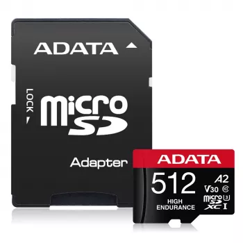 MicroSDXC atminties kortelė ADATA 512GB UHS‑I U3 V30 Class 10 A2, 100/85 MB/s, atspari vandeniui