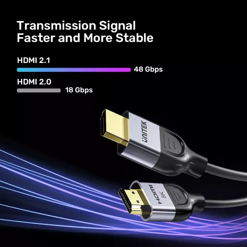 HDMI kabelis UNITEK C11086GY01-1.5M 1,5 m 48 Gbit/s ARC juoda pilka