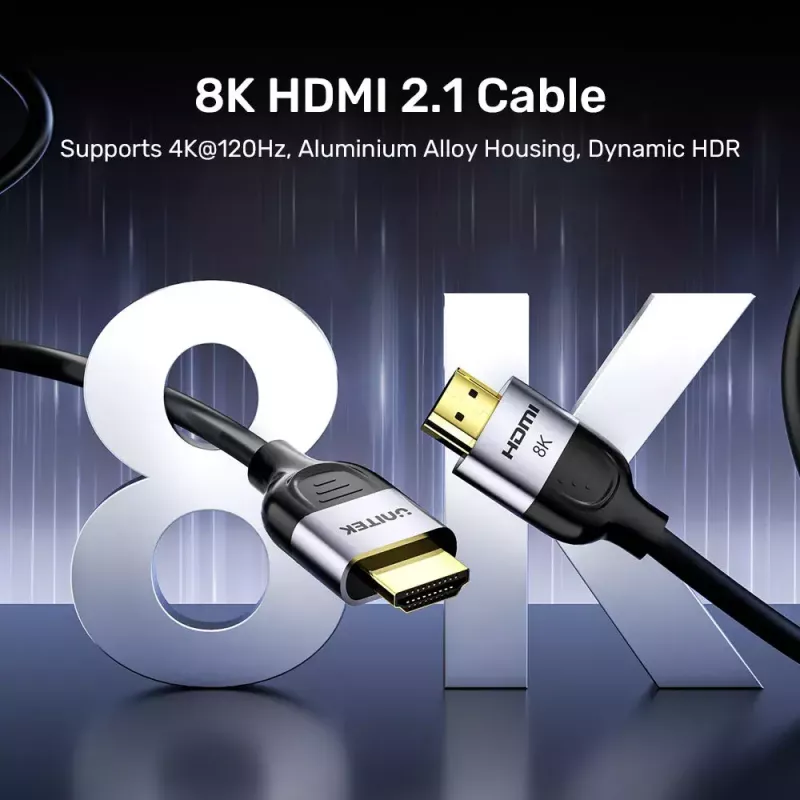 HDMI kabelis UNITEK C11086GY01-1.5M 1,5 m 48 Gbit/s ARC juoda pilka