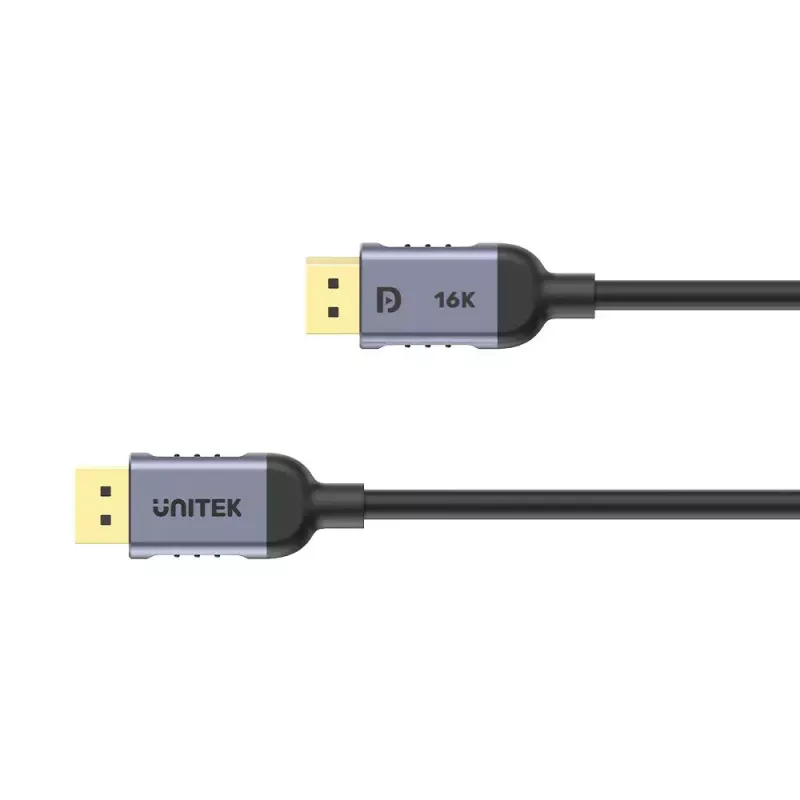 DisplayPort kabelis Unitek C1628GY01-2M — 2 m, DisplayPort 2.1, 7680×4320 @ iki 240 Hz, 32.4 kanalai, alavuota varis