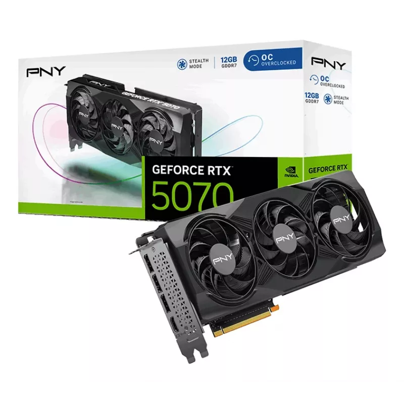 PNY GeForce RTX 5070 12 GB Overclocked Triple Fan - 12 GB GDDR7 - DisplayPort 2.1b / HDMI 2.1b