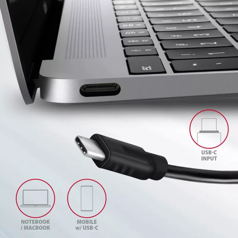 Axagon HMC-5G21 USB 10Gbps centras, 2x USB-A, 2x USB-C, HDMI 4k/30Hz, PD 60W, USB-C kabelis