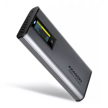 Axagon EEM2-SD2 USB-C 10Gbps – išorinė M.2 NVMe ir SATA SSD dėžutė su ekranu