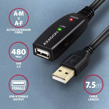 Axagon ADR-207 aktyvus USB 2.0 ilginimo kabelis 7,5 m juodas