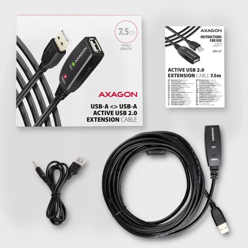 Axagon ADR-207 aktyvus USB 2.0 ilginimo kabelis 7,5 m juodas