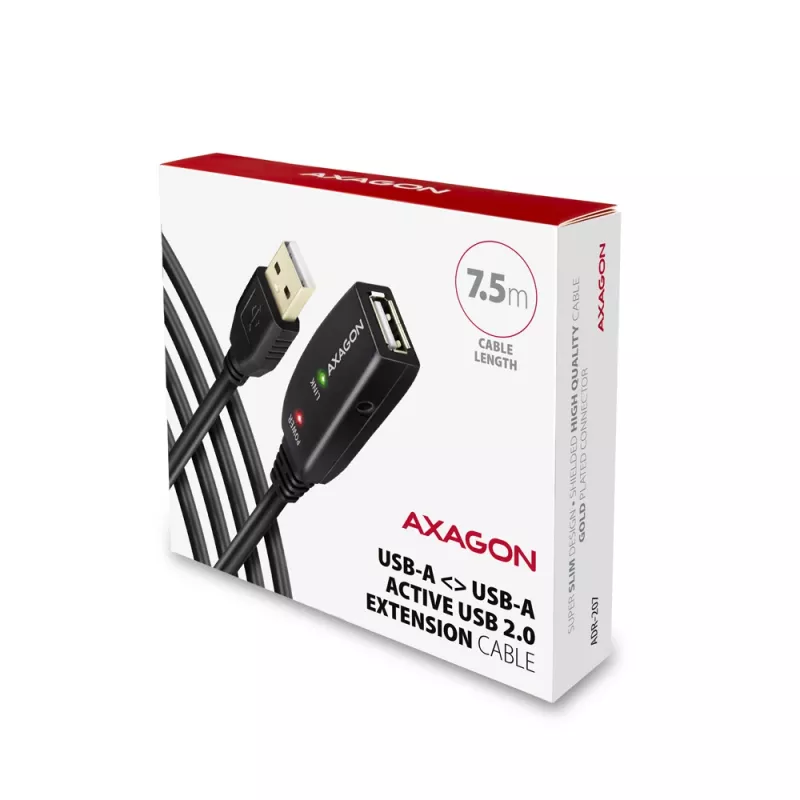 Axagon ADR-207 aktyvus USB 2.0 ilginimo kabelis 7,5 m juodas