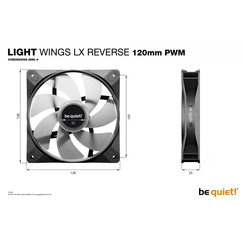 be quiet! Light Wings LX 120 mm PWM Reverse Black kompiuterio korpuso ventiliatorius 12 cm 1 vnt.