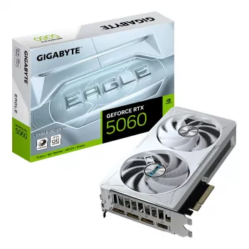 GIGABYTE GeForce RTX 5060 EAGLE OC ICE 8G vaizdo plokštė – 8 GB GDDR7, 128 bitų, PCI-E 5.0, 2550 MHz branduolio dažnis, 3x DisplayPort, 1x HDMI, GV-N5060EAGLEOC ICE-8GD