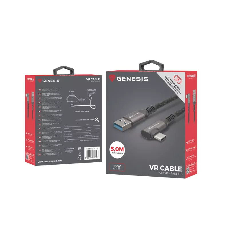 GENESIS NVC-2221 USB kabelis USB 3.2 Gen 1 (3.1 Gen 1) 5 m USB A USB C juoda, pilka