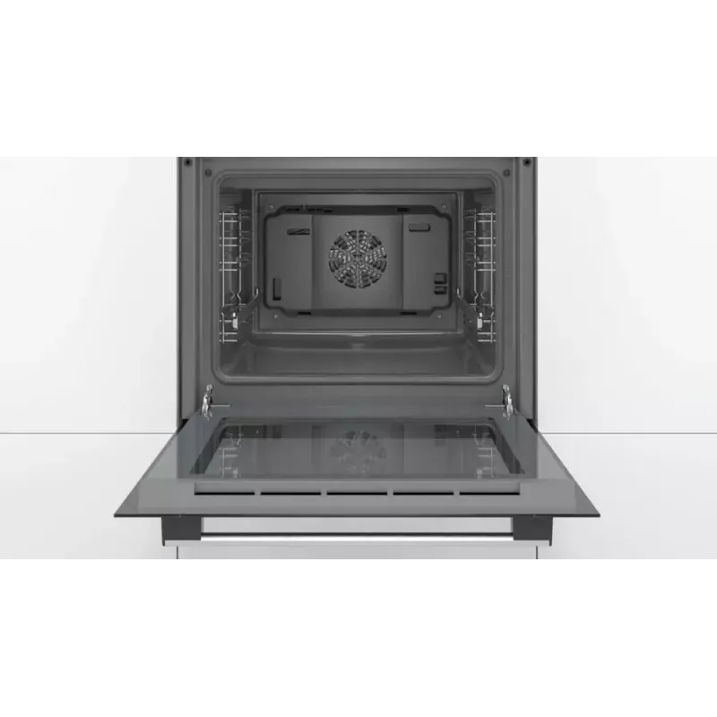 Įmontuojama elektrinė orkaitė Bosch Serie 2 HBF114ES0 — 66 l, nerūdijantis plienas, liečiamasis + sukamas valdymas, 7 programos, grilis, konvekcija, 50–275 °C