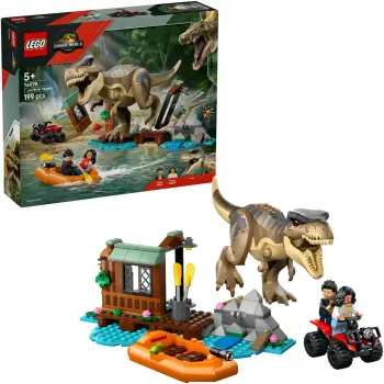 LEGO dinozaurų konstravimo rinkinys T. rex River Escape 76975 — 199 dalių, 2 minifigūrėlės, nuo 5 metų