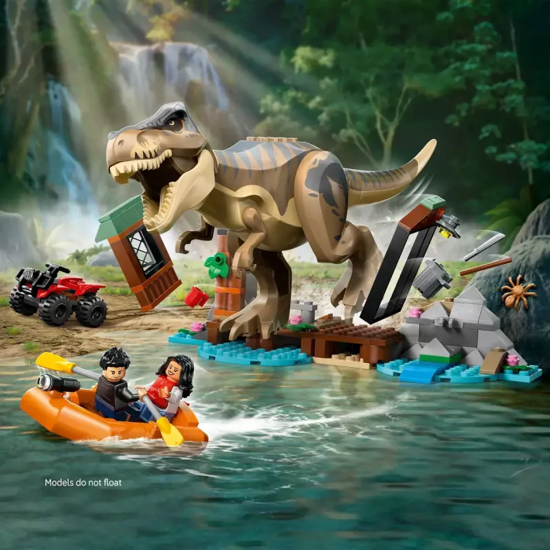 LEGO dinozaurų konstravimo rinkinys T. rex River Escape 76975 — 199 dalių, 2 minifigūrėlės, nuo 5 metų