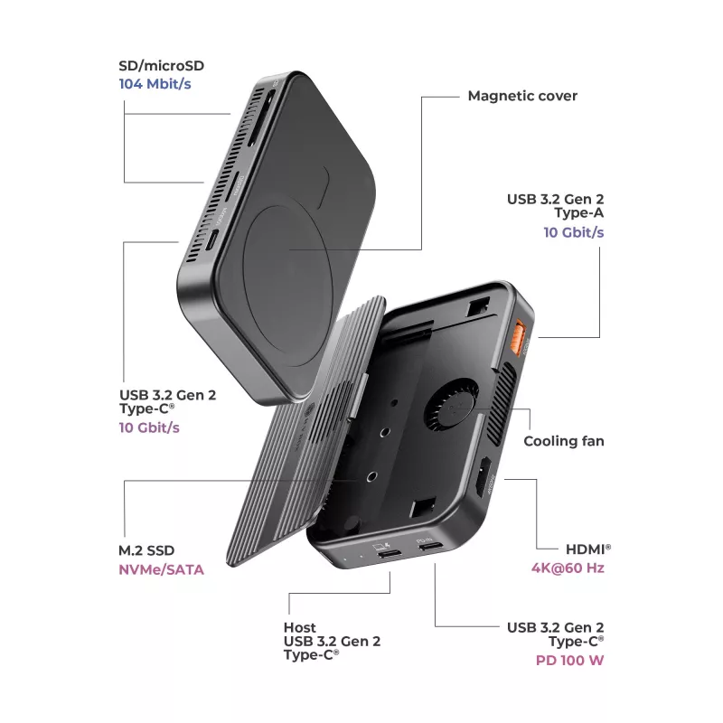ICY BOX IB-DK4071M-CU31 USB 3.2 Gen 2 (3.1 Gen 1) Type-C juoda