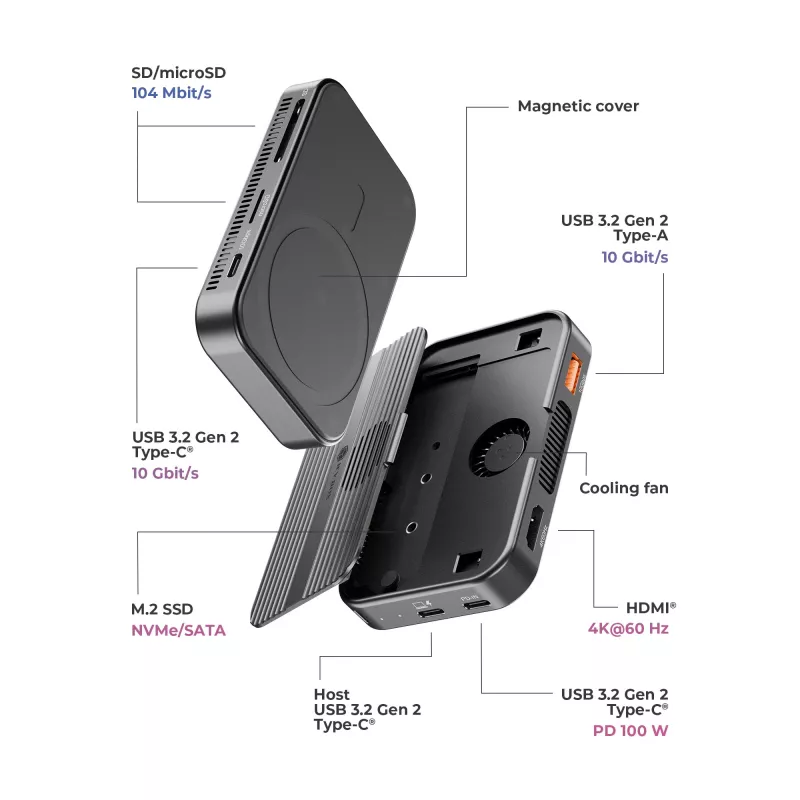 ICY BOX IB-DK4071M-CU31 USB 3.2 Gen 2 (3.1 Gen 1) Type-C juoda