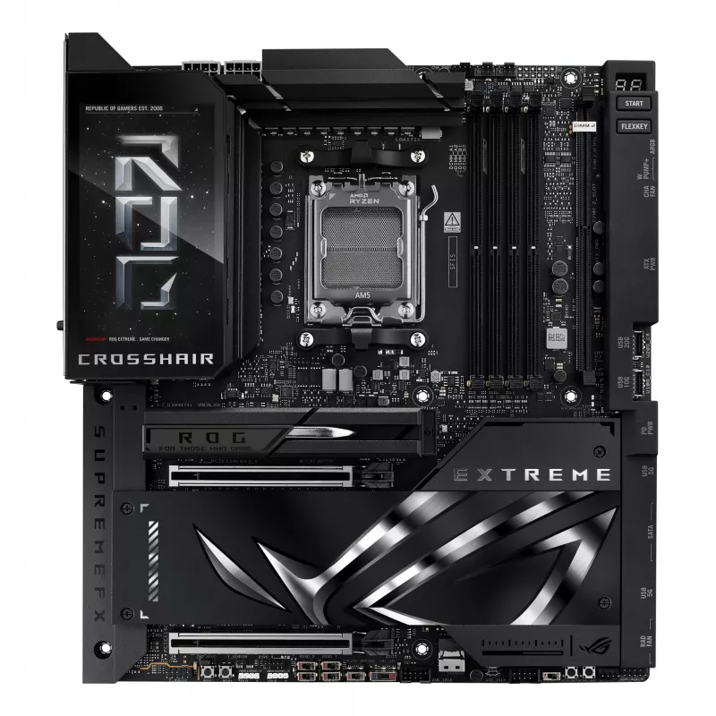 Motininė plokštė ASUS ROG CROSSHAIR X870E EXTREME — AMD X870E, Socket AM5, Extended ATX, DDR5, 4 DIMM, Wi‑Fi 7, 5 Gb LAN, 5x M.2