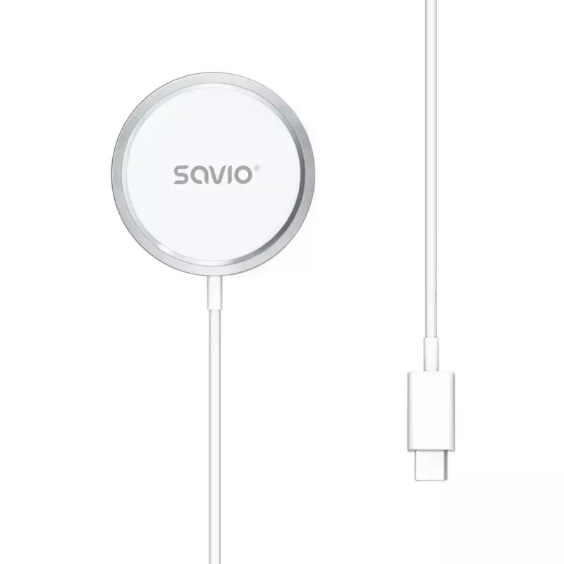 Belaidis indukcinis kroviklis SAVIO LA-11, Qi 1.2, 15 W, baltas, 55×55×5 mm