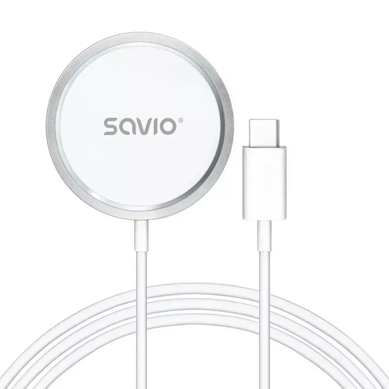 Belaidis indukcinis kroviklis SAVIO LA-11, Qi 1.2, 15 W, baltas, 55×55×5 mm
