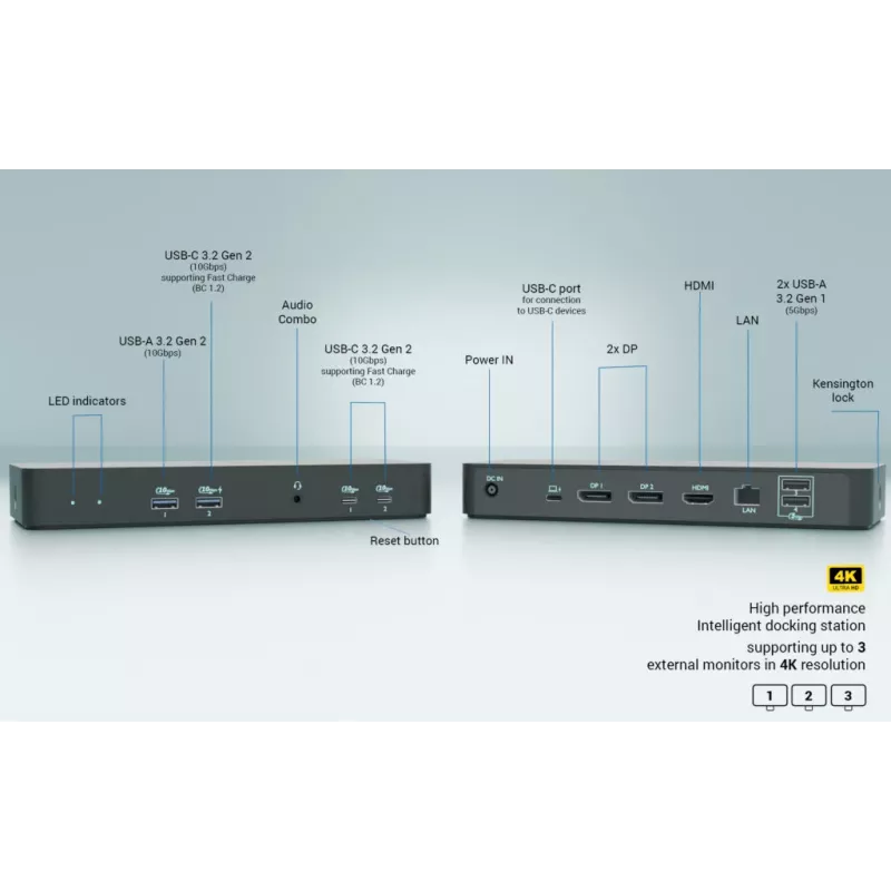 i-tec USB-C išmanusis dokas trims monitoriams + 100 W maitinimas