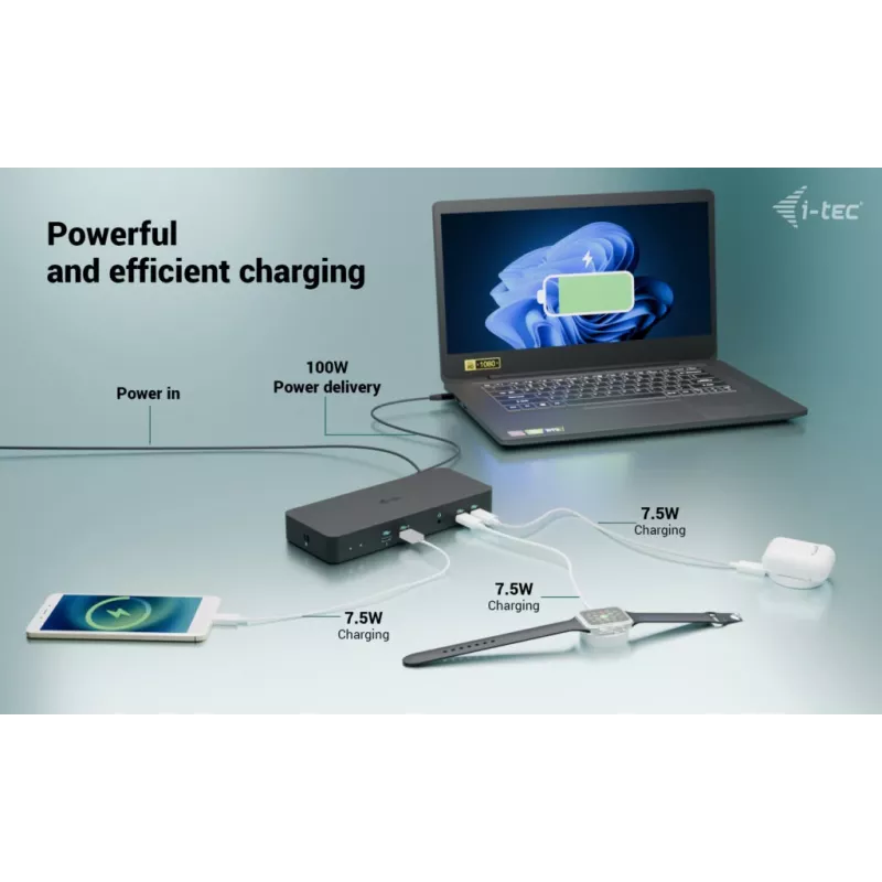 i-tec USB-C išmanusis dokas trims monitoriams + 100 W maitinimas