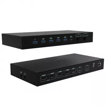ITEC i-tec USB-C KVM Dock PRO trijų pagrindinių įrenginių, dvigubas vaizdas, 2x Power Delivery (iki 92 W), USB 3.2, 10 Gbps, Gigabit Ethernet