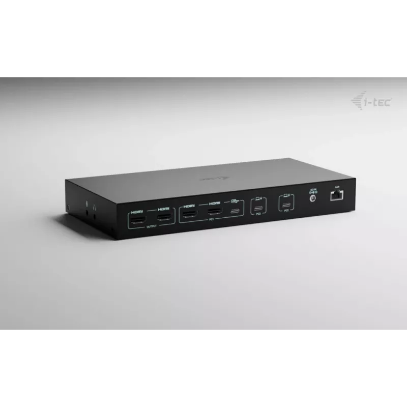 ITEC i-tec USB-C KVM Dock PRO trijų pagrindinių įrenginių, dvigubas vaizdas, 2x Power Delivery (iki 92 W), USB 3.2, 10 Gbps, Gigabit Ethernet