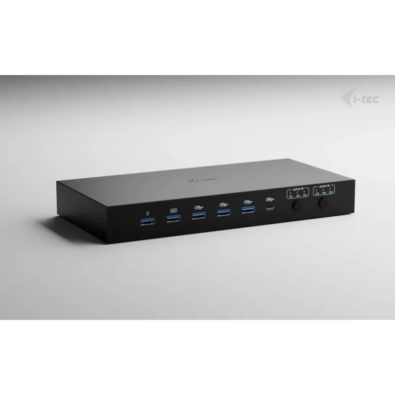 ITEC i-tec USB-C KVM Dock PRO trijų pagrindinių įrenginių, dvigubas vaizdas, 2x Power Delivery (iki 92 W), USB 3.2, 10 Gbps, Gigabit Ethernet