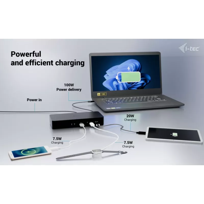 Docking stotelė i-tec CAINTGDUAL4KDOCPD Dual Display Power Delivery 100W