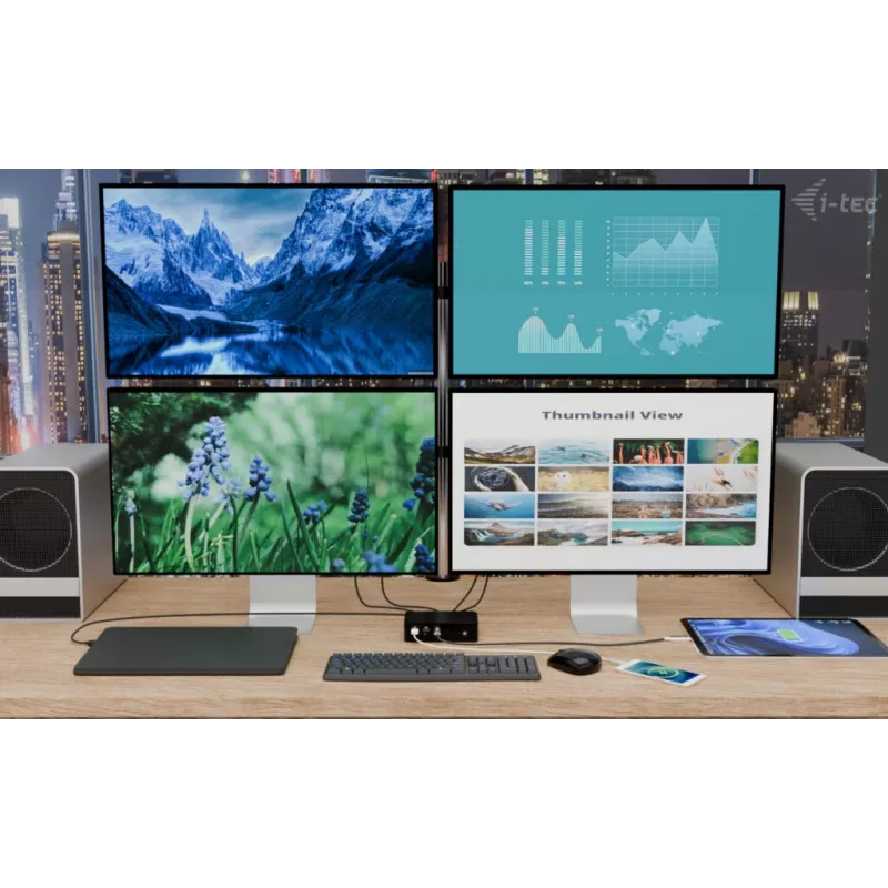 i-tec Thunderbolt5 Quattro Display Docking stotelė, 5x USB, 2,5 GLAN + Power Delivery 140W