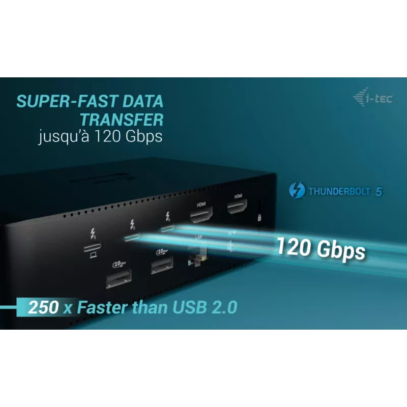 i-tec Thunderbolt5 Quattro Display Docking stotelė, 5x USB, 2,5 GLAN + Power Delivery 140W