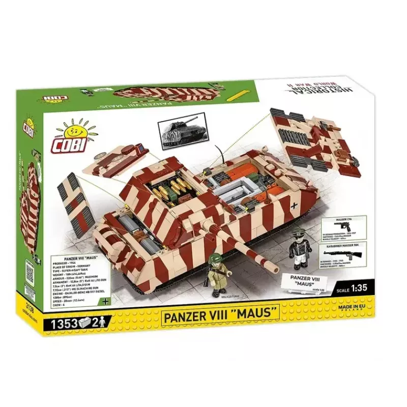 Cobi konstravimo blokeliai Panzer VIII Maus modelio rinkinys 1:35 COBI-3138, detali karinės transporto priemonės replika
