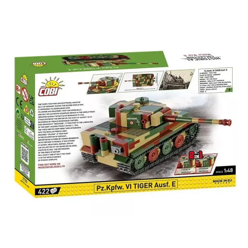 Cobi Pz.Kpfw. VI Tiger Ausf. E 1:35 mastelio plytelių rinkinys – detalus tanko modelis