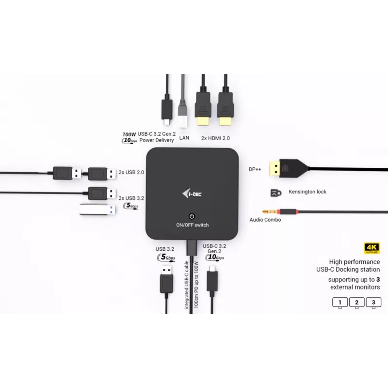 USB-C DisplayPort į dvigubą HDMI adapteris ITEC C31TRIPLEVIDEODPPRO 4K 60Hz, 100W galios tiekimas
