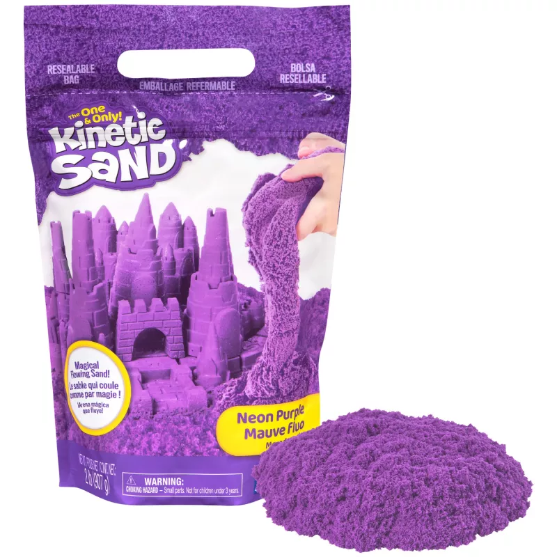 Kinetic Sand 2 svarai violetinis žaidimų smėlis, formuojamas sensorinis žaislas vaikams, užsandarinamas maišelis (pakuotė gali skirtis), nuo 3 metų