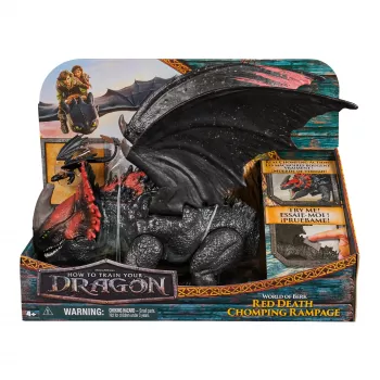 Žaislinis drakonas Spin Master – World of Berk: Red Death kramtantis siautėjimas su išskirtine Toothless figūrėle, 11 colių, nuo 4 metų