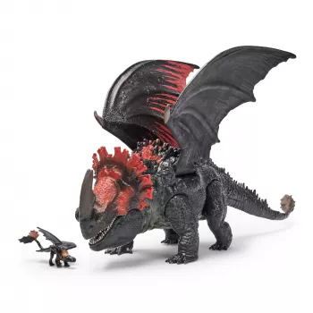 Žaislinis drakonas Spin Master – World of Berk: Red Death kramtantis siautėjimas su išskirtine Toothless figūrėle, 11 colių, nuo 4 metų