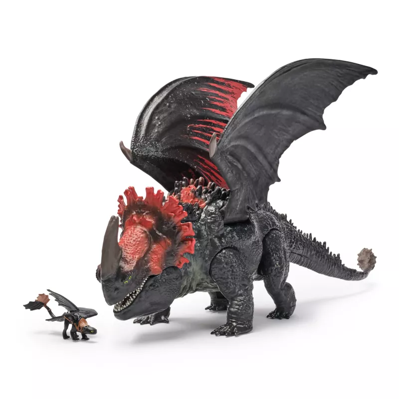 Žaislinis drakonas Spin Master – World of Berk: Red Death kramtantis siautėjimas su išskirtine Toothless figūrėle, 11 colių, nuo 4 metų