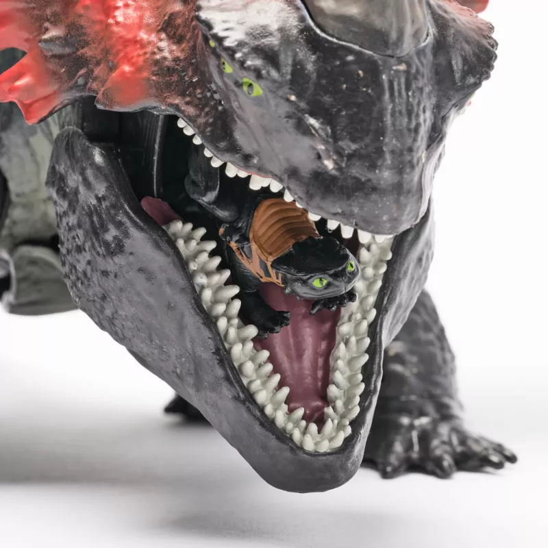 Žaislinis drakonas Spin Master – World of Berk: Red Death kramtantis siautėjimas su išskirtine Toothless figūrėle, 11 colių, nuo 4 metų