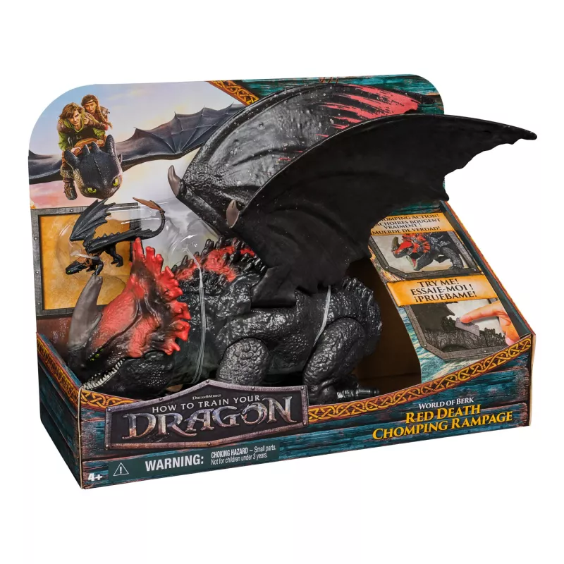 Žaislinis drakonas Spin Master – World of Berk: Red Death kramtantis siautėjimas su išskirtine Toothless figūrėle, 11 colių, nuo 4 metų