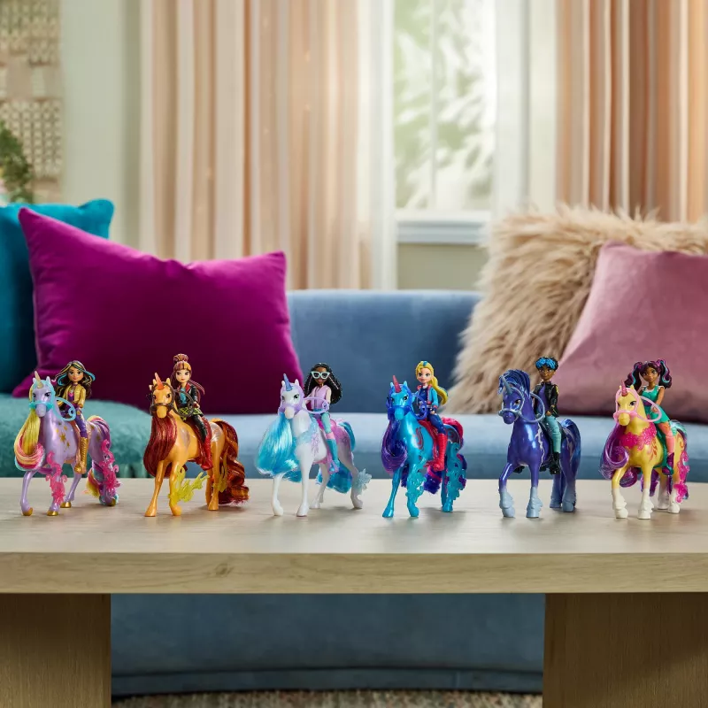 Unicorn Academy, Ava ir Augalinės magijos lapas su šviesos efektu, 2 jojimo aksesuarai, lėlės ir vienaragiai mergaitėms nuo 4 metų