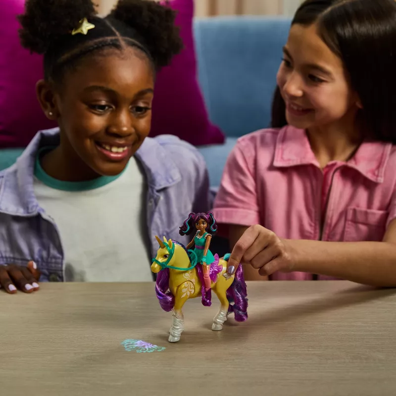 Unicorn Academy, Ava ir Augalinės magijos lapas su šviesos efektu, 2 jojimo aksesuarai, lėlės ir vienaragiai mergaitėms nuo 4 metų