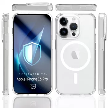 3MK Armor MagCase dėklas iPhone 16 Pro, skaidrus, 16 cm (6,3 inch) ekranui, PC+TPU
